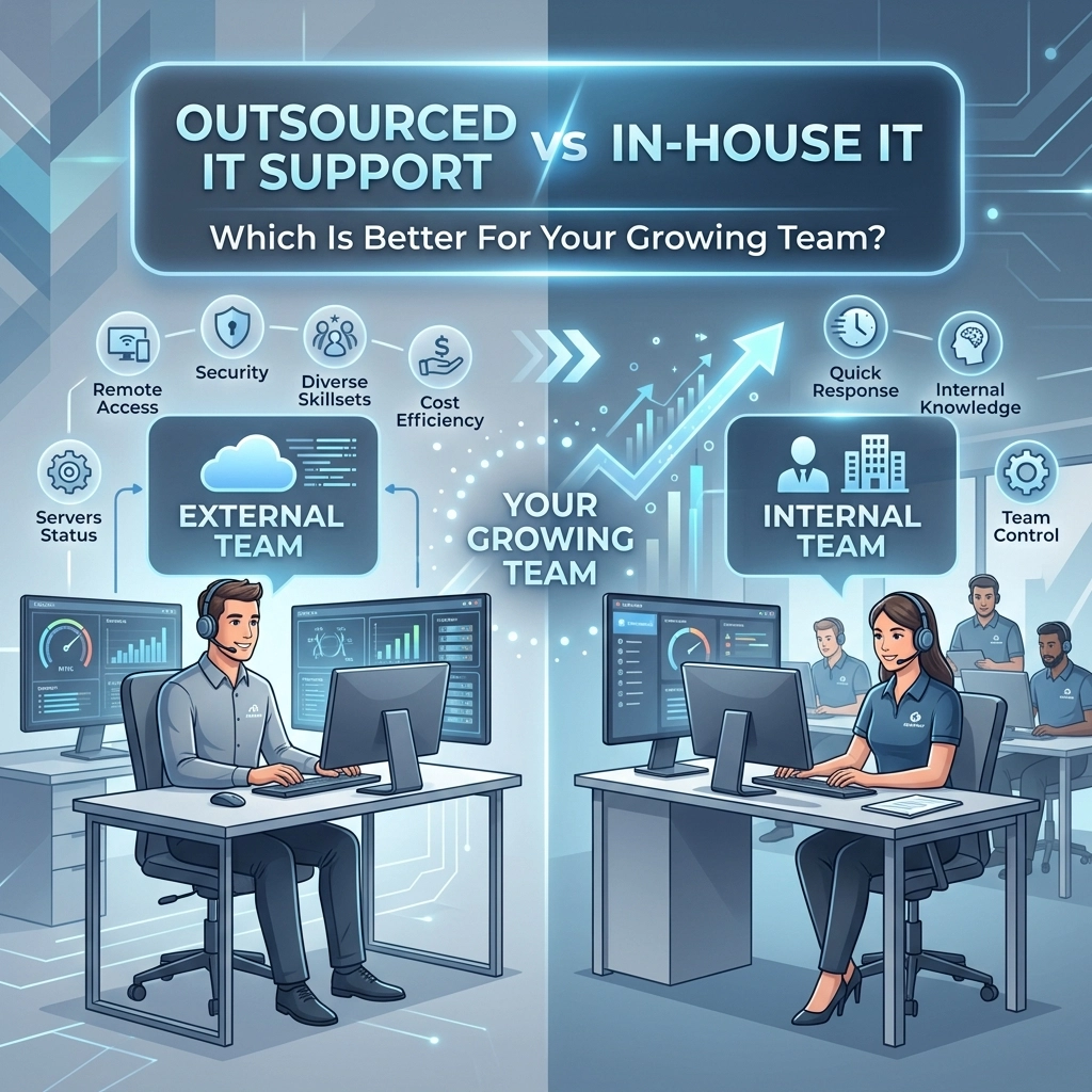 Featured image for “Outsourced IT Support Vs In-House IT: Which Is Better For Your Growing Team?”
